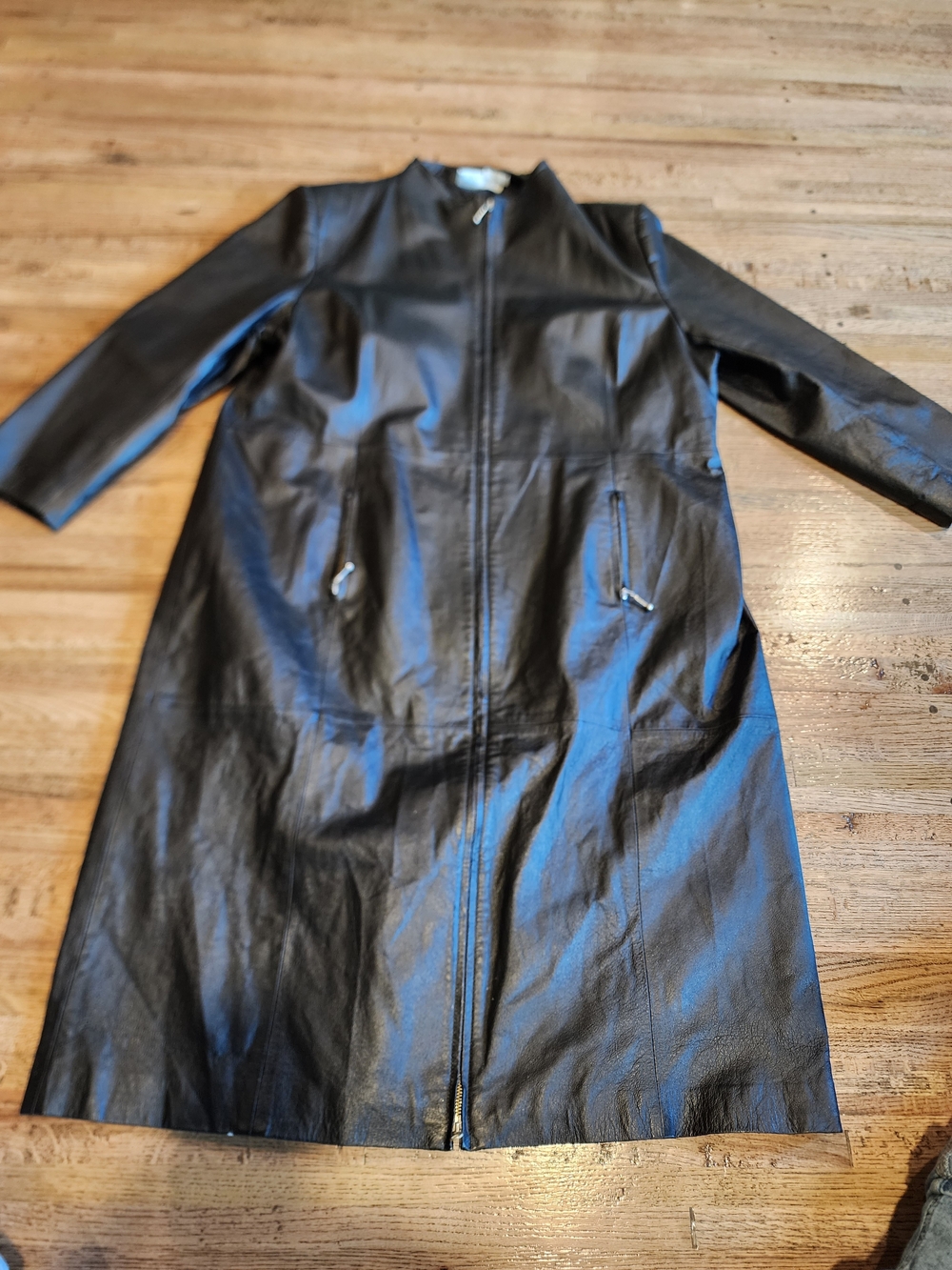 Newport News Black Zip-Front  Leather Trench Coat